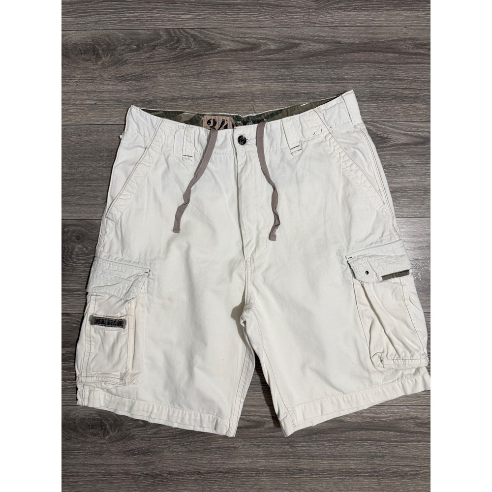 WearFirst Mens Cargo Shorts Size 34 Off White Cotton Utility Gorpcore Shorts